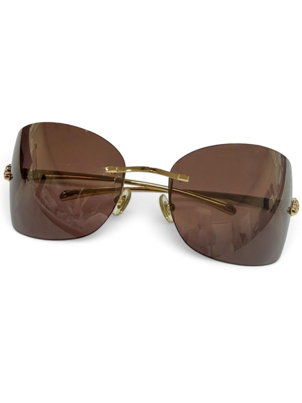 Cartier Panthere Rimless Two Point Sunglasses Gold Brown Demo Lens Eyewear